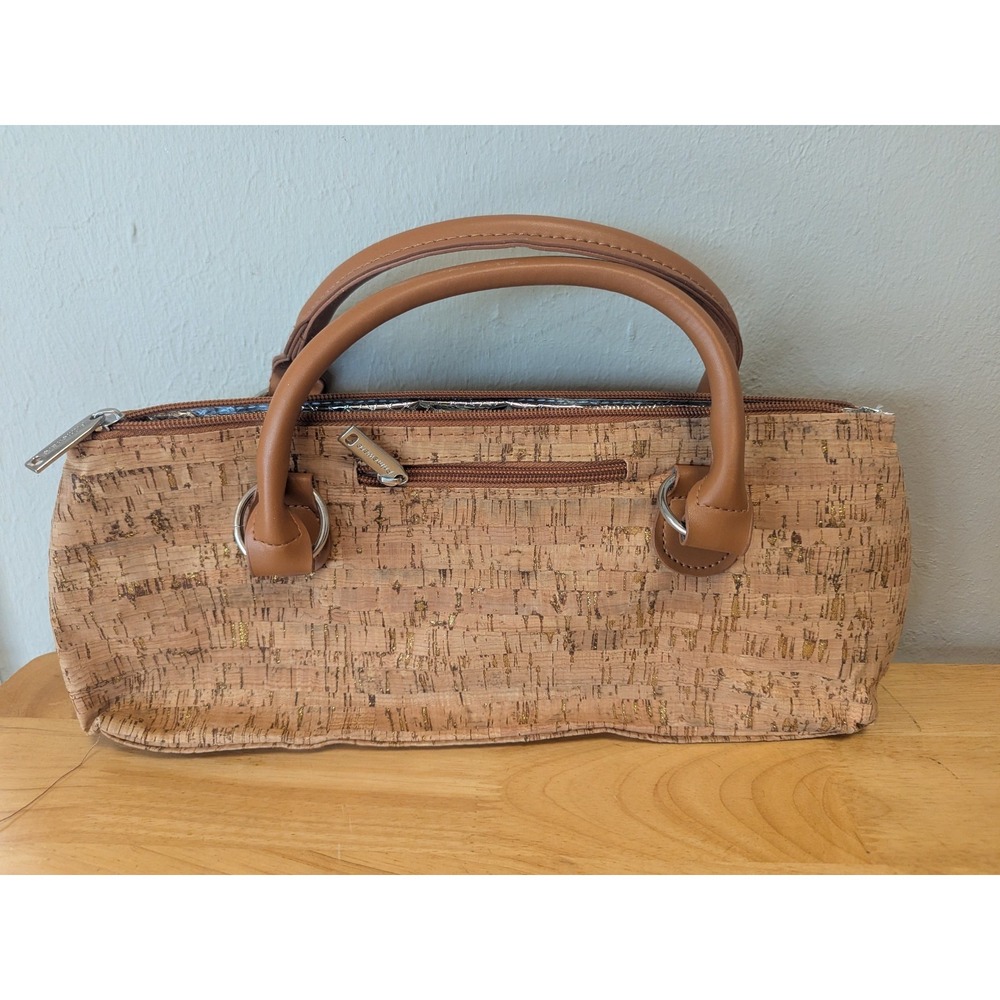 Primeware‎ Women's Cork Purse Handbag Wine 2 Handles  Gold Color Accents Therms